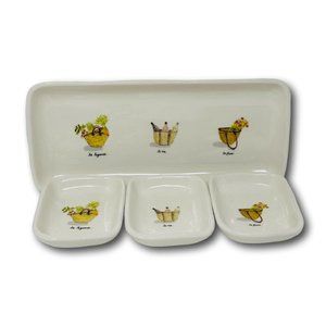 Rae Dunn Ceramic Tray French Wine Flowers Vegetables Set Trinket Nut Dish